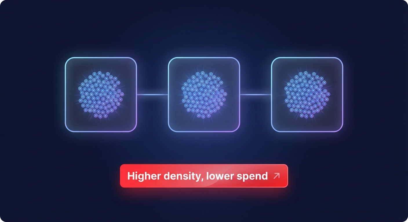 Kubernetes EKS optimization graphic illustrating higher pod density across nodes with lower cloud spend.