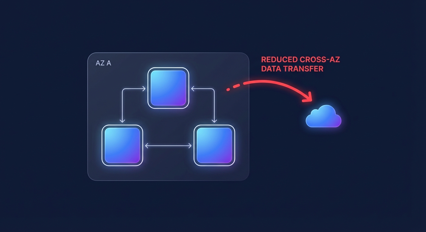 Diagram of co-located resources in one AWS availability zone reducing cross-AZ data transfer