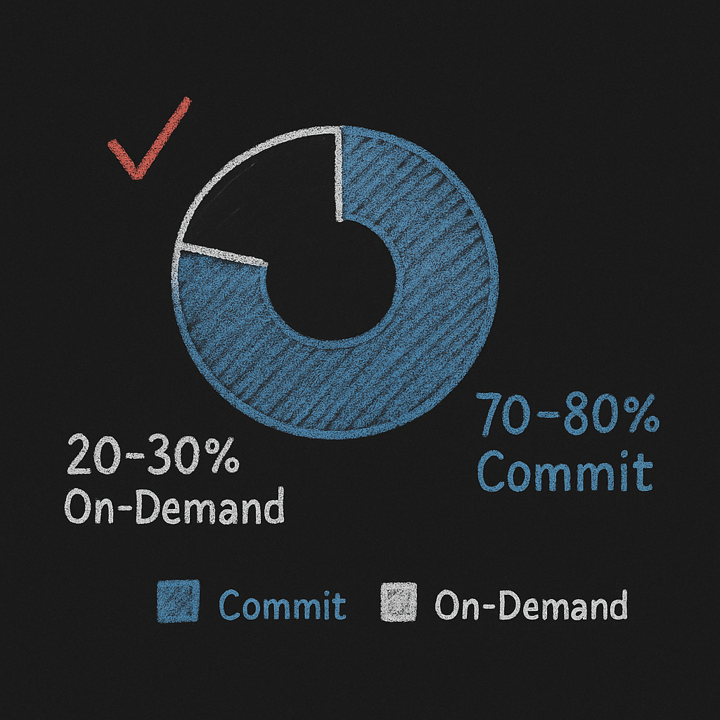 Chalk donut showing 70–80% commit and 20–30% On-Demand coverage for AWS discounts