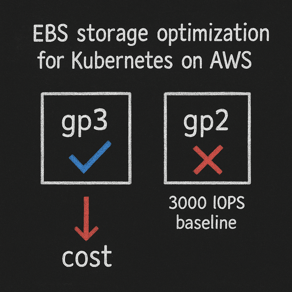 EBS gp3 vs gp2 for Kubernetes on AWS: choose gp3 with 3000 IOPS baseline to lower cost