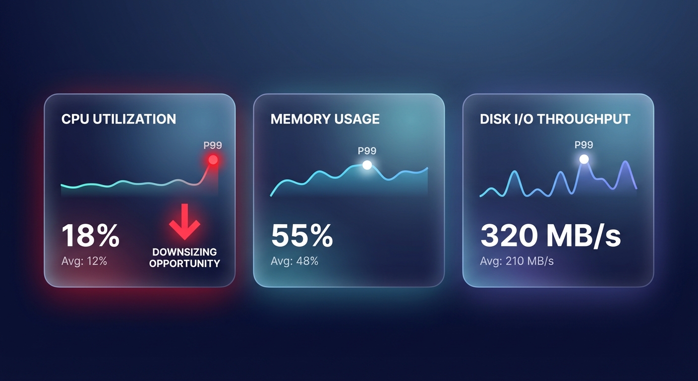 Rightsizing metrics dashboard cards